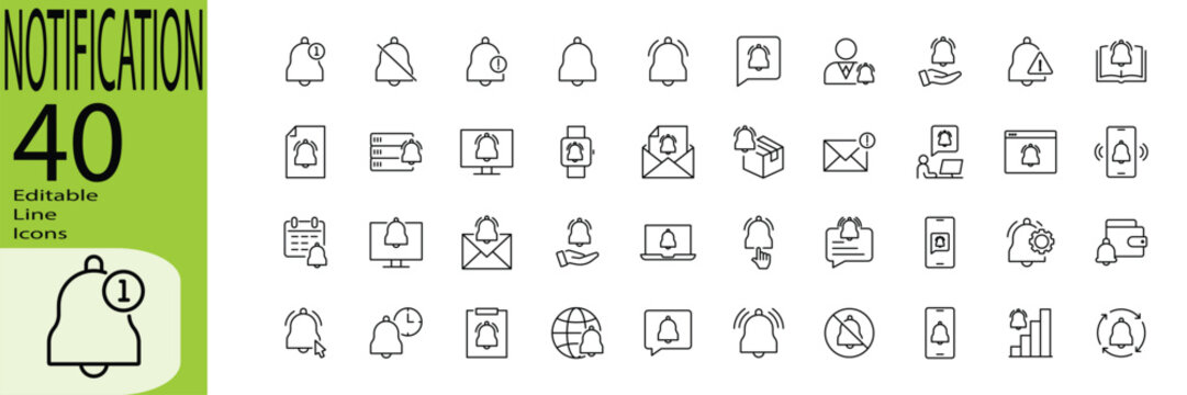 Notification icon set. Editable stroke.
