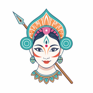 Illustration of Goddess Durga's Face with Spear