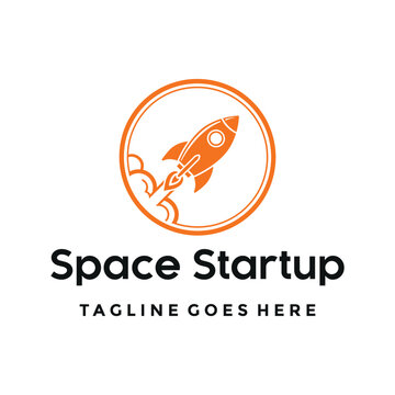 Orange space startup rocket logo depicting a ship launching into orbit.
