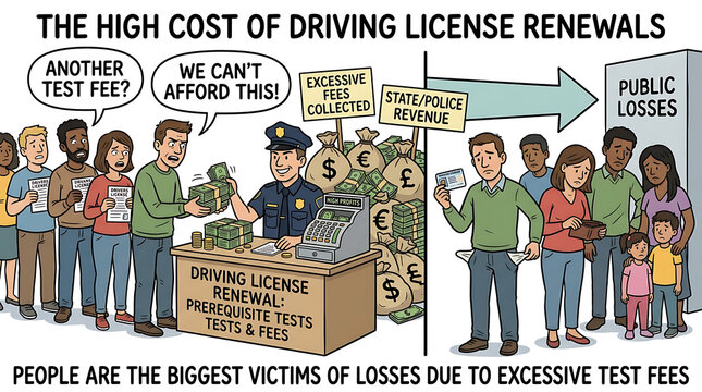 People struggle with expensive driving license renewal fees at police station