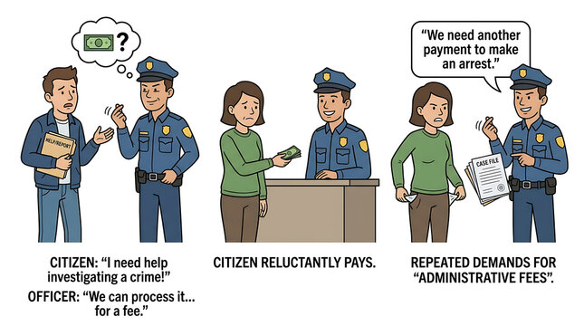 Police officers process citizen's request and ask for extra payment