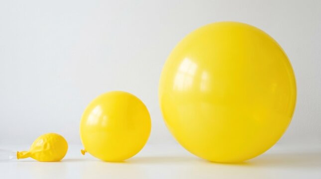 Three yellow balloons of varying sizes on a white background
