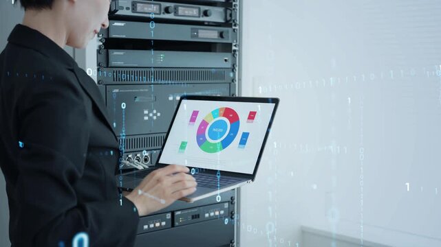 Female engineers inspecting servers and the concept of digital technology