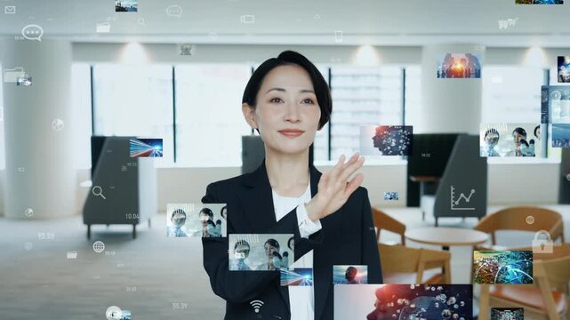 オフィスで立体映像をを見る女性
