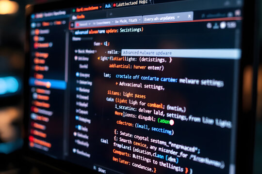 Close-up view of a computer screen displaying lines of code in a dark theme editor, illustrating software development.