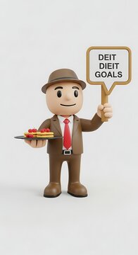 Cartoon character holding a goals achievement sign.
