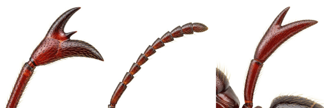 Queen ant antenna detail, Camponotus pennsylvanicus, Formicidae family, black carpenter ant geniculate feeler segments string, scape stem pedicel joint articulation micro sensilla array
