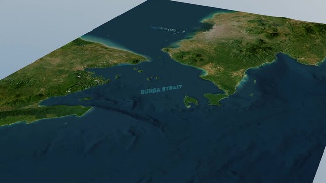 Sunda Strait Indonesia 3D Geopolitical Map and Terrain Visualization