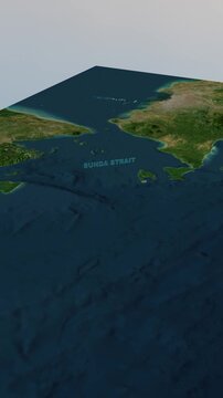 Sunda Strait Indonesia 3D Geopolitical Map and Terrain Visualization Vertical