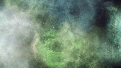 Fototapeta premium Mysterious green and gray abstract smoke with soft glowing center. Dreamy atmospheric cloud formation on dark background