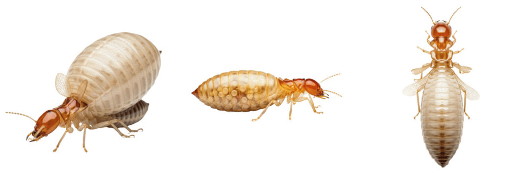 Queen subterranean termite, Coptotermes formosanus, Rhinotermitidae family, formosan termite physogastric female profile, expanded clear segment membranes, structural facility wood borer tracking map
