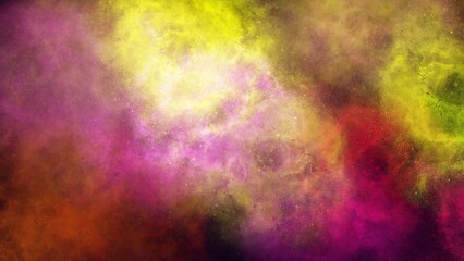 Bright yellow and purple nebula explosion with luminous center and intricate swirling patterns. Rich blend of magenta, yellow, and dark space creates a dynamic © Taya