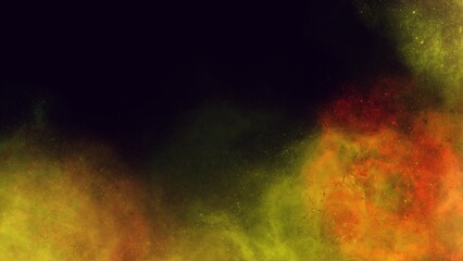 Fototapeta premium Vivid yellow, green and orange nebula with rich swirling textures and bright fiery details. Dynamic cosmic cloud full of energy and color transitions, perfect for creative compositions.