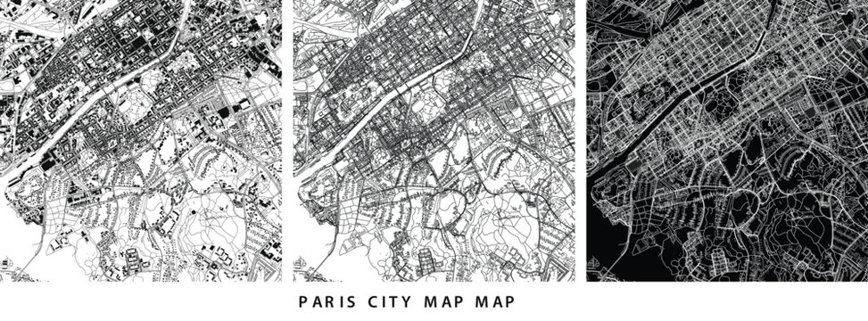 Paris city map vector illustration, urban street grid, architectural plan vector illustration