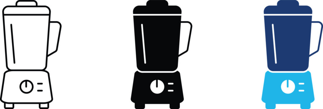 Kitchen blender icon set representing electric food processor, smoothie maker mixer and cooking household appliance. Symbol of fruit juice extractor, restaurant culinary equipment.