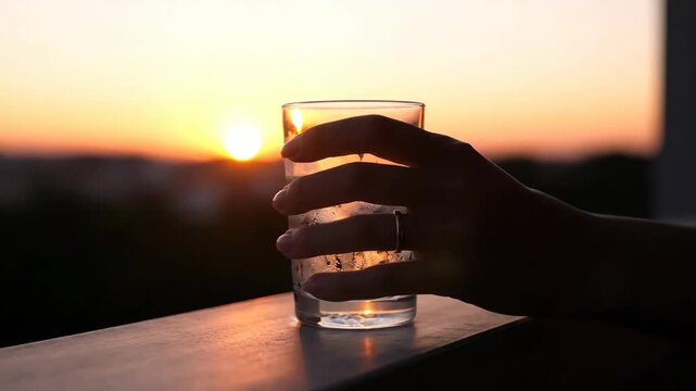 Sunset drink in glass held in a calm hand