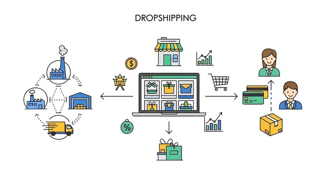Dropshipping business model process illustration.