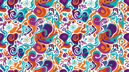 Naklejka premium Colorful Abstract Fluid Shapes Seamless Pattern Science Atom Atomic Energy Illustration