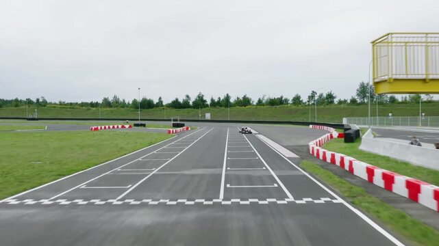 Aerial Drone Shot Of Go Kart Racing On Winding Track