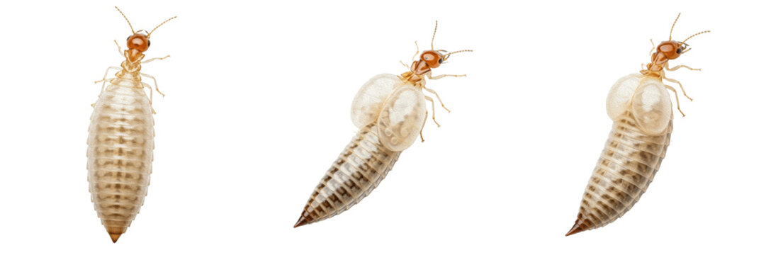 Queen termite with elongated body, Coptotermes formosanus, Rhinotermitidae, formosan subterranean termite macro-physogastric female, expanded abdominal segment membranes grid structure