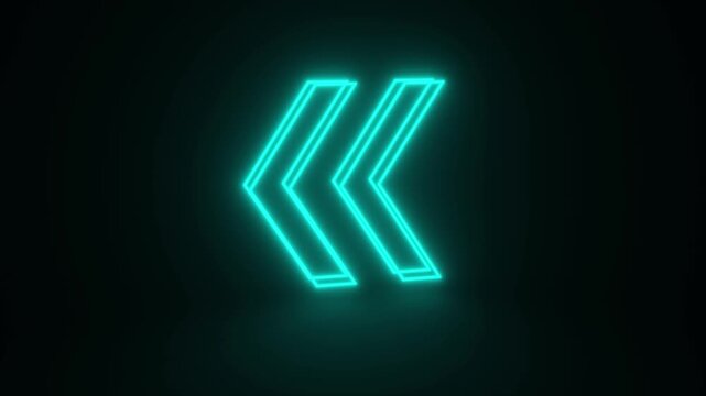 Cyan Rewinding Sign Glowing and Rotating on Black Background