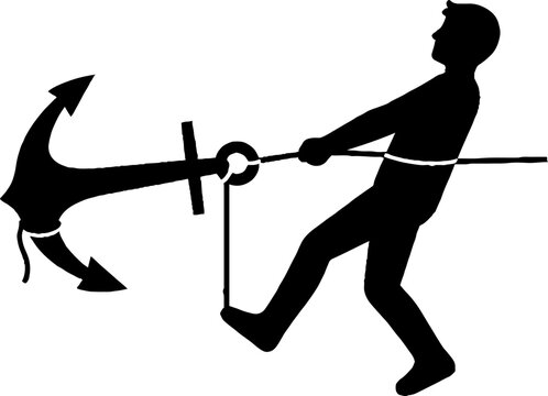 Man pulling heavy maritime anchor silhouette