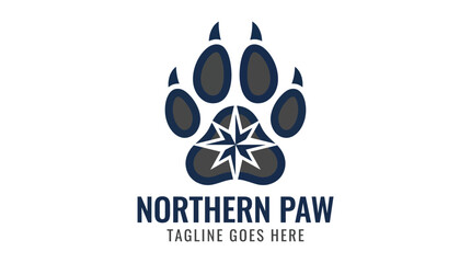 Paw print logo with compass star and northern paw text. © aseenz imagine