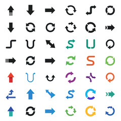 Fototapeta premium Collection of Colorful Arrows and Directional Symbols on White Background