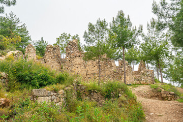 Fototapeta premium The scenic views of Syedra was an ancient port city in region of ancient Cilicia, Pamphylia, or Isauria in Turkey between Alanya and Gazipaşa, include a temple, a theater, shops, bathhouse, town walls