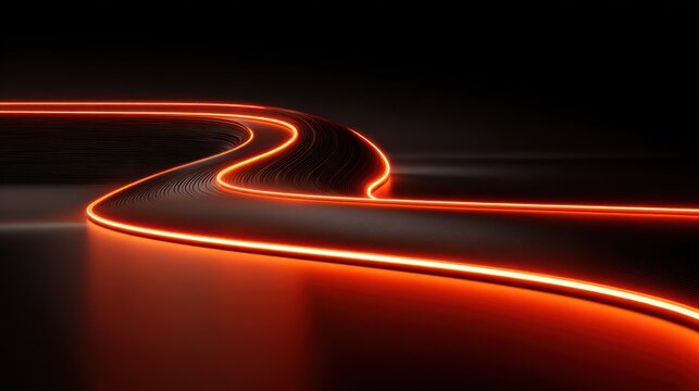 Glowing orange neon line traces a winding path across a dark, futuristic surface.