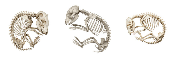 Hedgehog skeleton, Erinaceus europaeus, curled posture, small mammal bone structure, Erinaceidae eulipotyphla osteology, back spinous processes vertebral articulation profiling layout blueprint © SmartBee