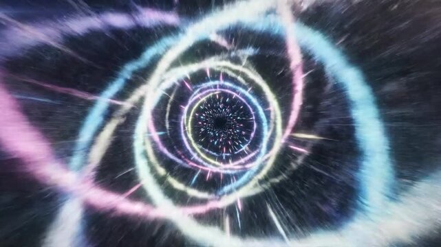 Abstract cosmic light streaks in fast motion tunnel.