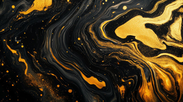 Luxurious Black and Gold Fluid Marble Texture Abstract Background
