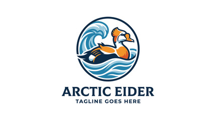 Colorful arctic eider duck swimming in a circular wave frame. © StockWave