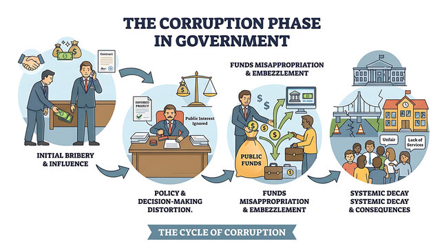 Government officials engaging in corruption within a cycle of bribery