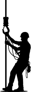 Industrial rigger handling crane hook silhouette