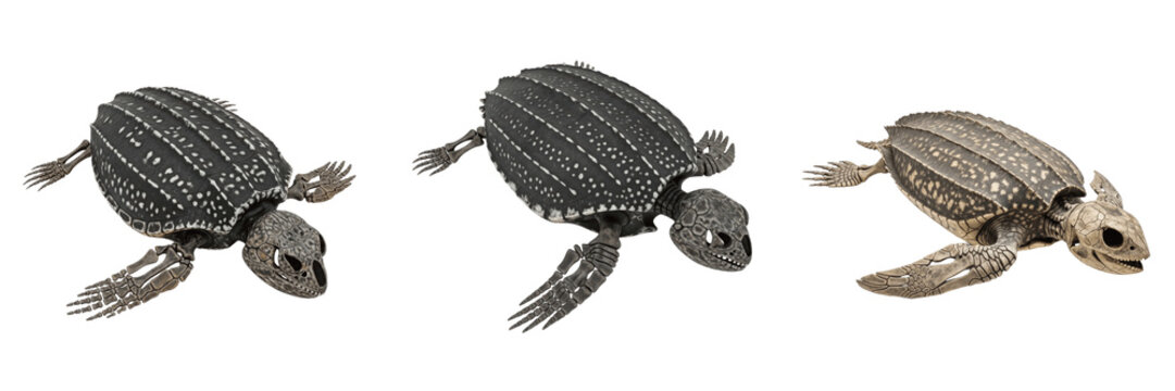 Leatherback turtle skeleton, Dermochelys coriacea, large marine reptile anatomy, Dermochelyidae testudines osteology, reduced bony carapace mosaic ossicles skeletal flipper framework layout profile