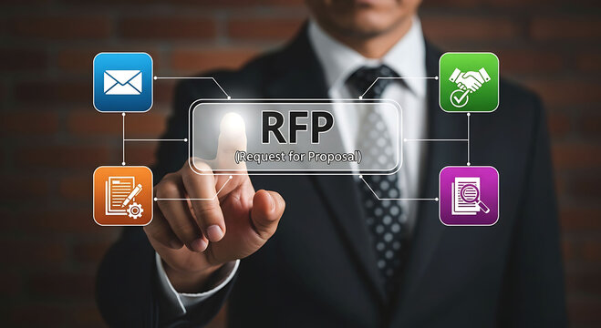 RFP Request for Proposal concept with business icons and corporate professional