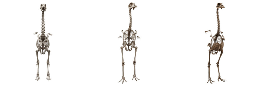 Giant moa skeleton, Dinornis robustus, towering extinct bird anatomy, Dinornithidae ratite flightless avian osteology, absolute wing bone absence flat unkeeled sternum structural bone profile