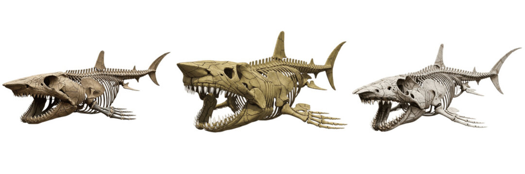 Megalodon shark skeleton, Otodus megalodon, giant jaw anatomy, prehistoric fish fossil model, Lamnidae chondrichthyes cartilaginous calcified jaw rings chorda vertebral column grid mapping layout