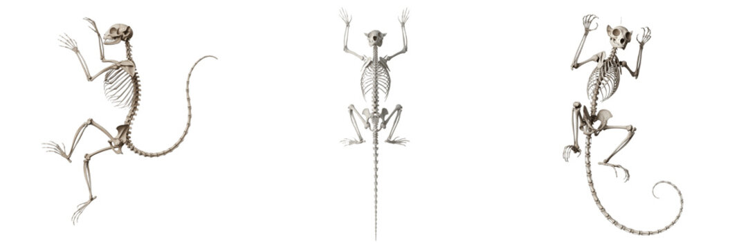 Lemur skeleton, Lemur catta, climbing pose, long tail vertebrae anatomy, Lemuridae strepsirrhini primate osteology, grooming claw toothcomb mandible configuration skeletal framework mapping layout