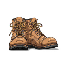 Iconic Pair of Rugged Tan Work Boots with Laces, Ready for Adventure © Astutike Studio