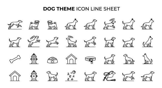 Dog theme icon line sheet