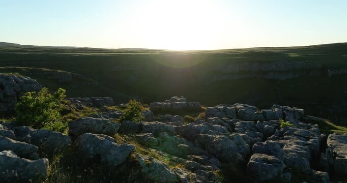 Sunrise over limestone pavement