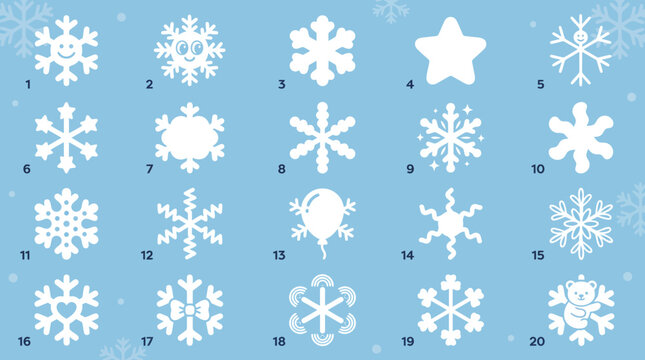 Set of twenty unique snowflake icons for winter design.