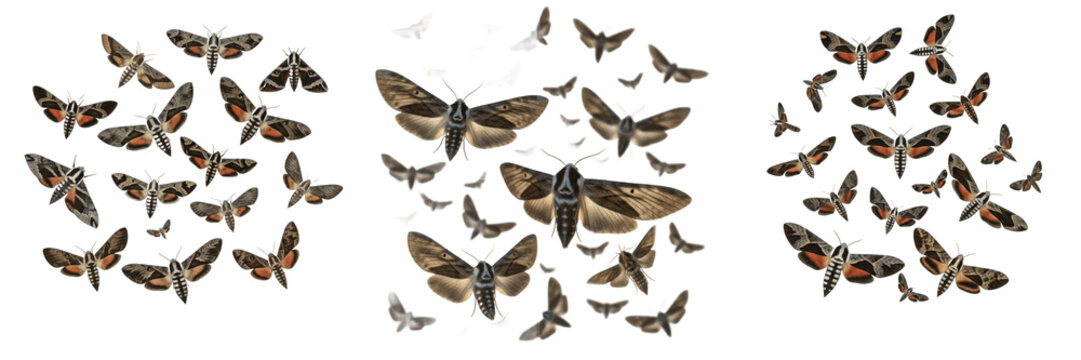 Night moth swarm with spread wings, Agrotis ipsilon, Noctuidae family, black cutworm lepidoptera lepidopteran cluster, brown cryptic wing pattern layout symmetry, resting stance on surface