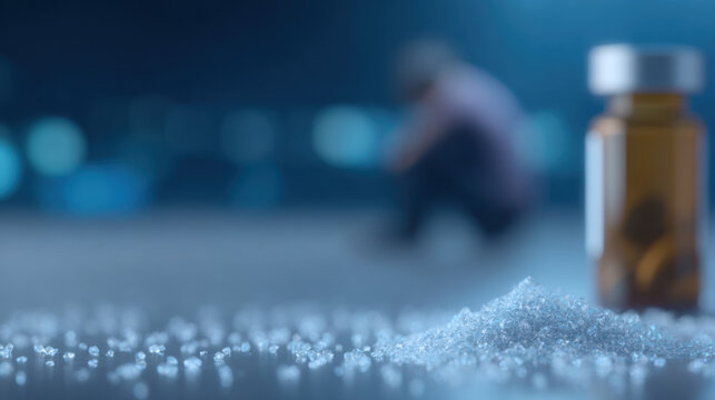 A poignant scene depicting the overwhelming struggle with addiction, where substance misuse casts a shadow of despair and isolation
