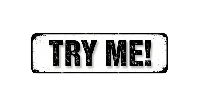 Black and white try me button sticker design