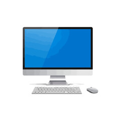 Fototapeta premium Modern desktop computer with keyboard and mouse on a white background for digital or graphic design