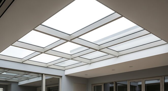 Modern Grid Skylight Ceiling Providing Natural Light to Contemporary Interior